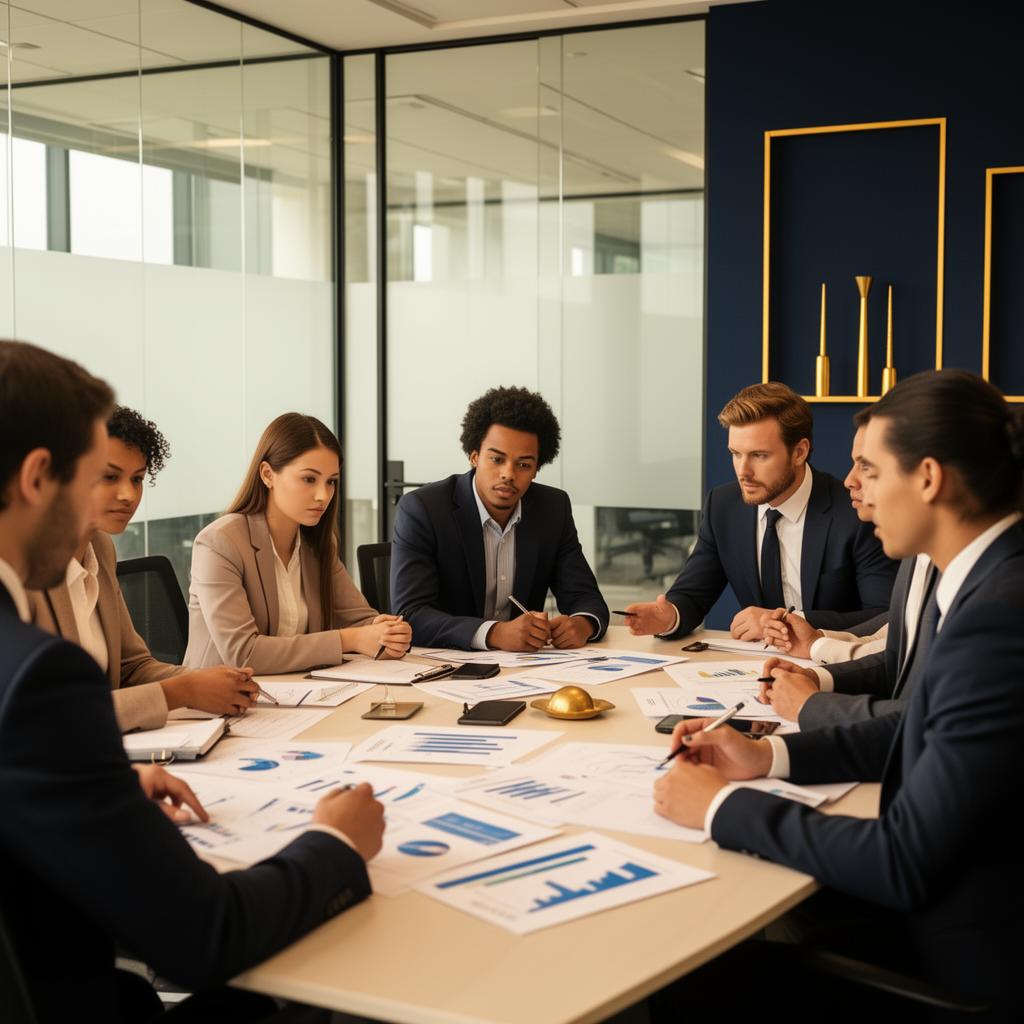 Professional team collaborating on financial strategy